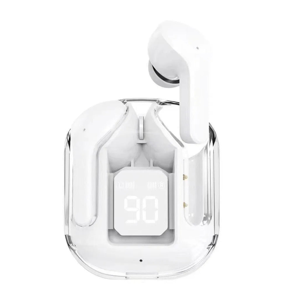 Transparent space capsule Bluetooth headset body with digital display and Jerry chip in black white blue green and peach