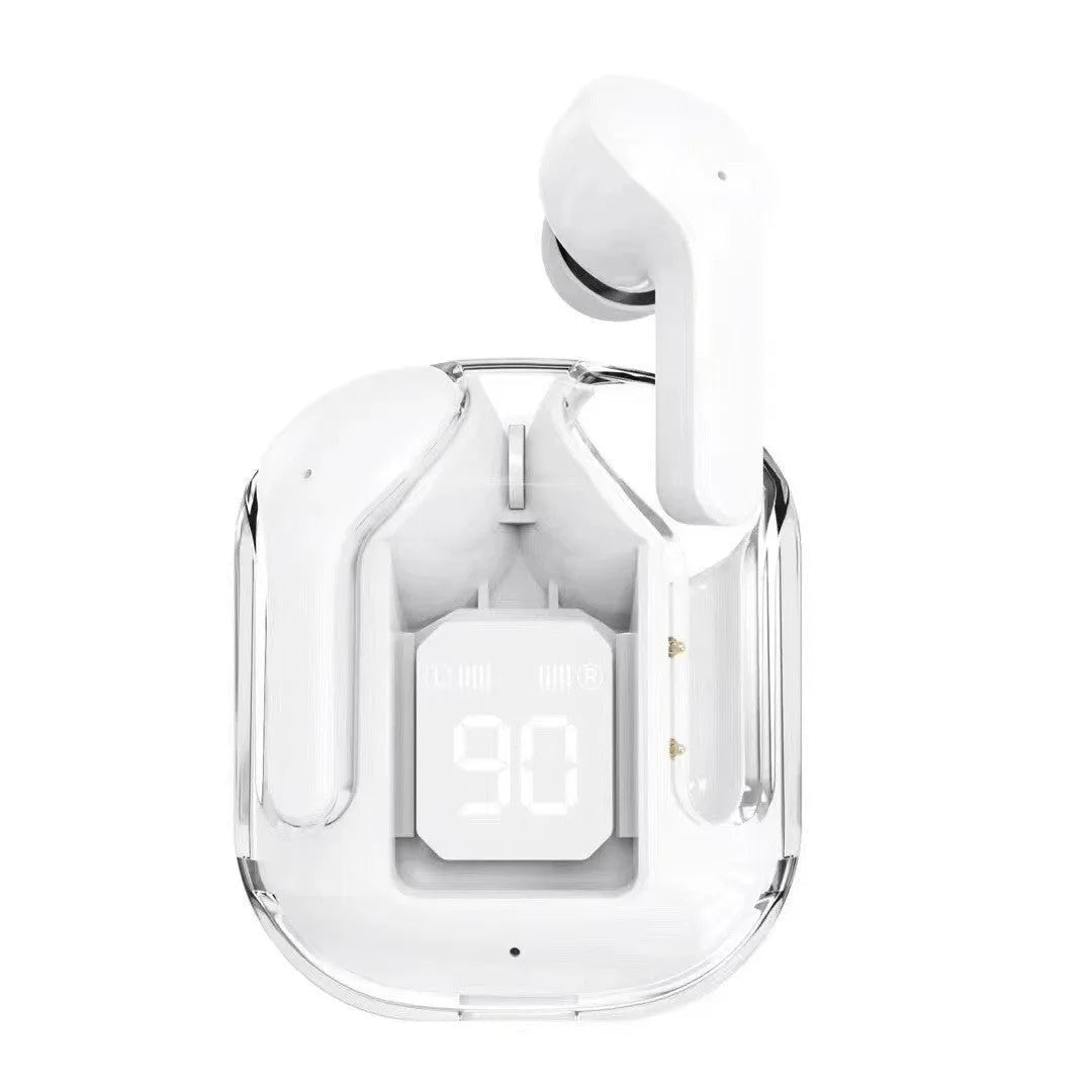 Transparent space capsule Bluetooth headset body with digital display and Jerry chip in black white blue green and peach