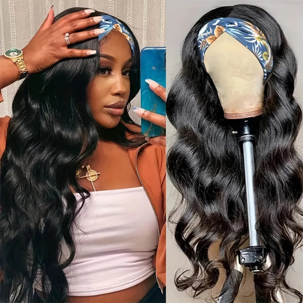 Long straight and curly headband wigs in black and wine red made from high temperature synthetic fibre