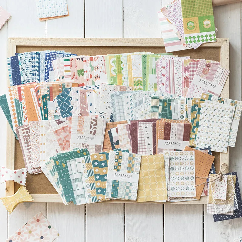 Retro collage material note paper in dessert colours showing ten different shades including caramel puff and mango milk roll