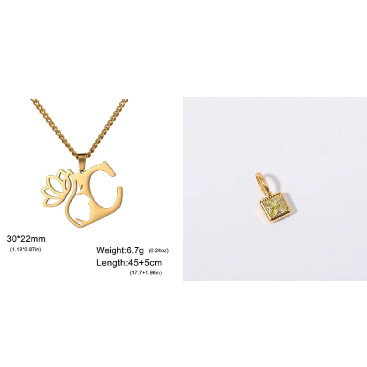 Stainless steel necklace with cross chain and a single initial letter pendant in gold tone.