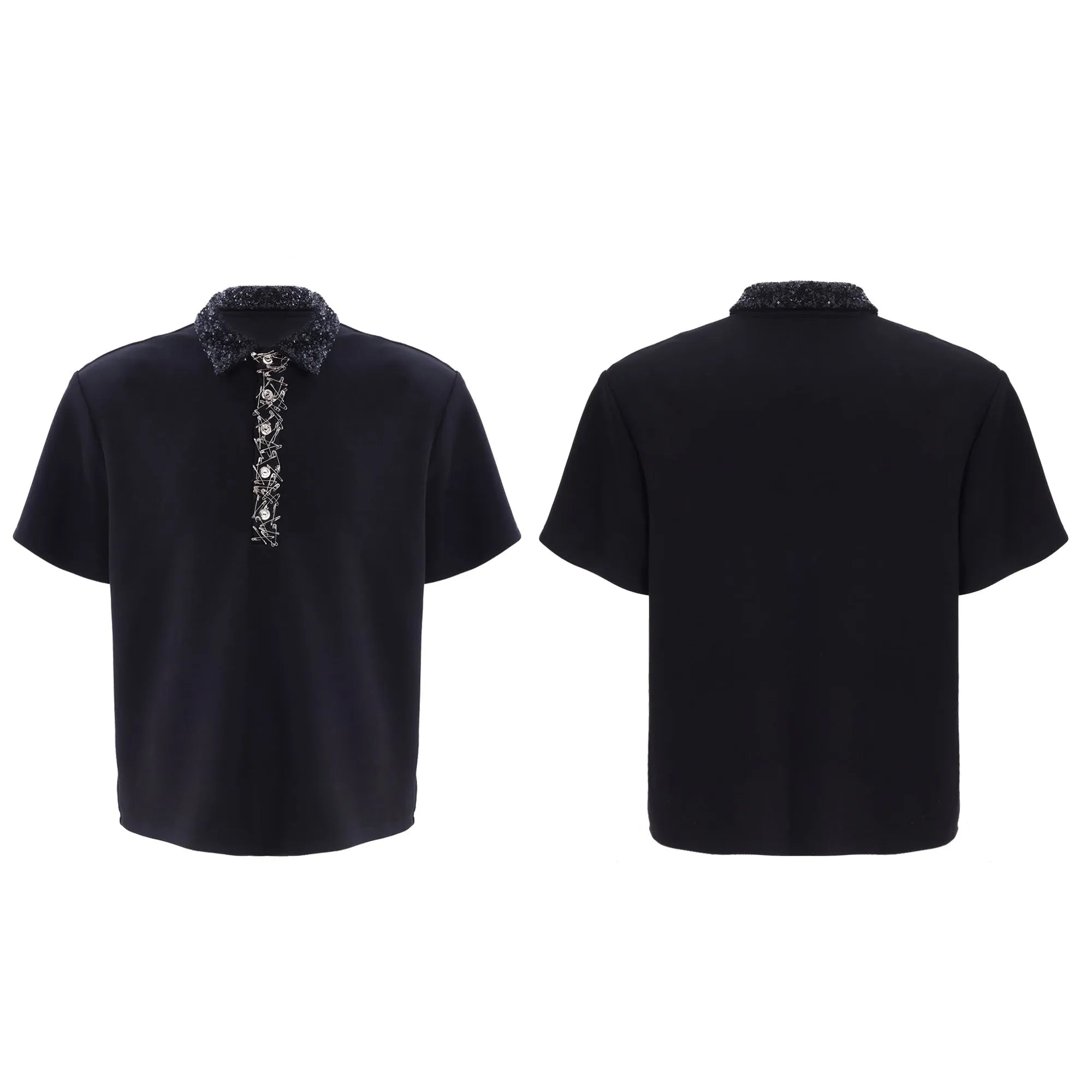 Men's loose fit polo t-shirt with square collar and short sleeves in solid colour