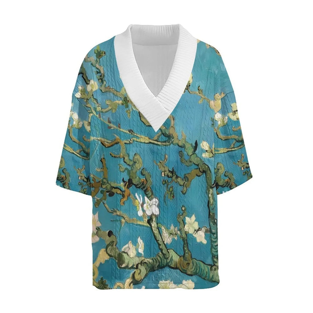 Men's peacock blue knitted casual suit set with 3D print design, showing T-shirt and mid-length shorts.