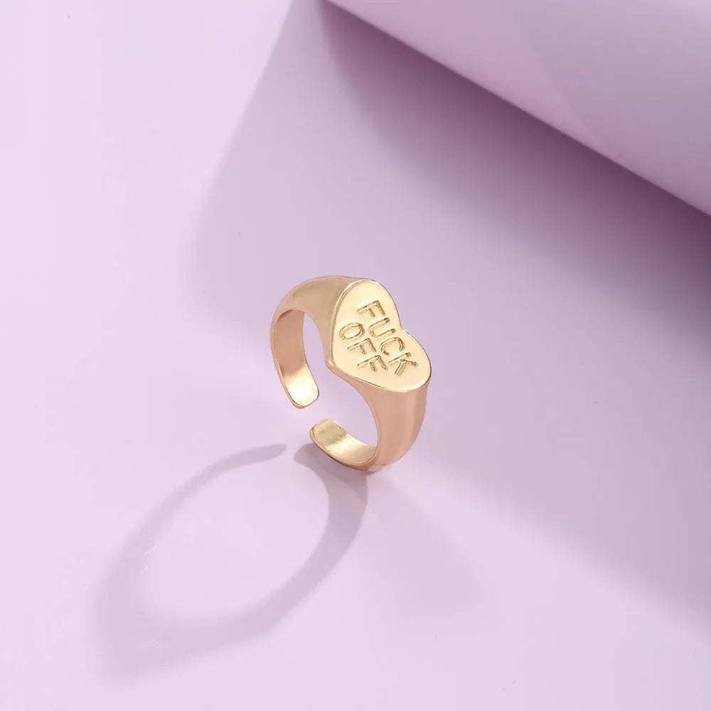 Four vintage alloy heart cutout letter rings in electroplated JH1084 colour set