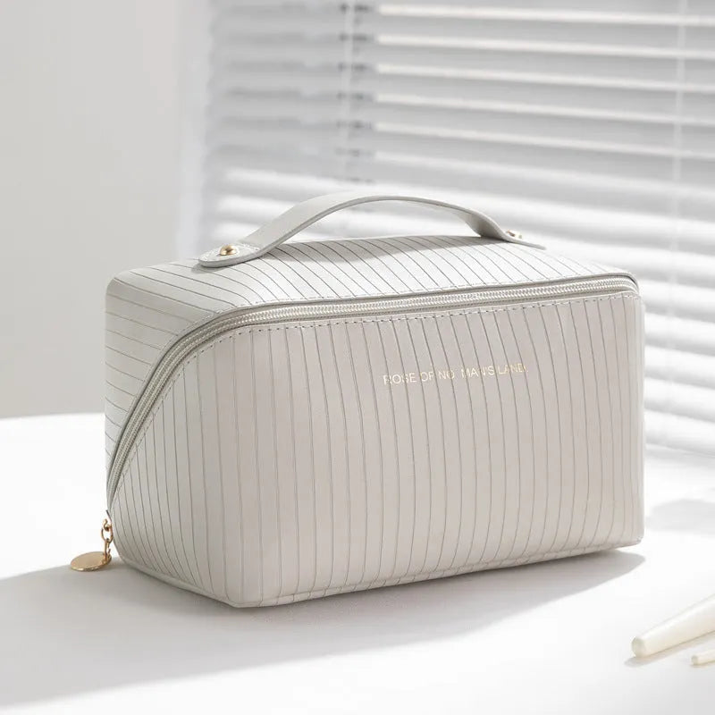Vertical pattern pillow makeup bag cubic design 22.5cm travel organiser PU material multiple colours