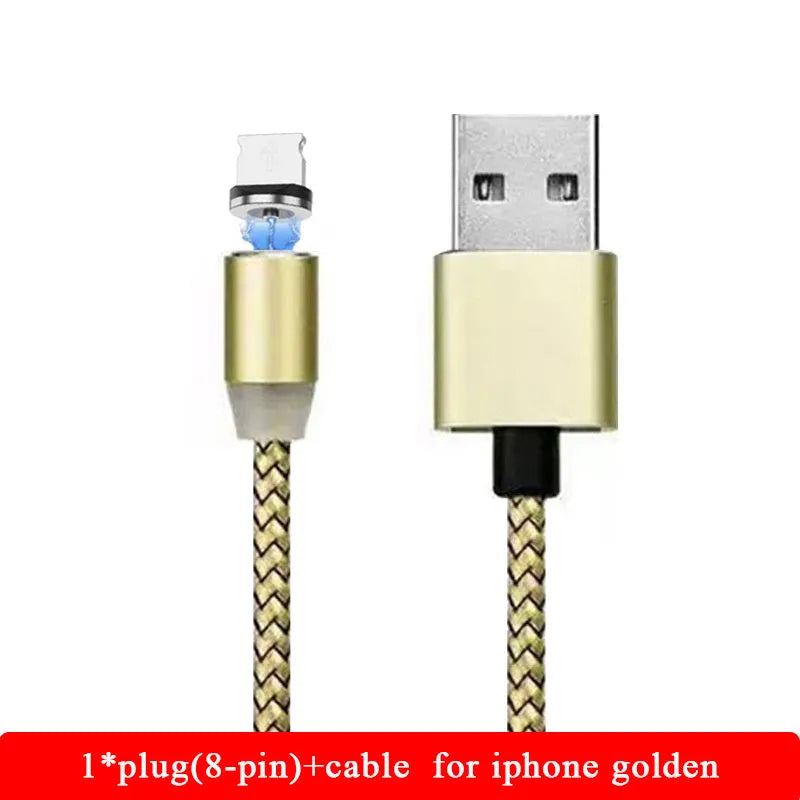 YBD black magnetic LED charging cable with cotton weave, aluminium shell, and LED light shown next to a smartphone.