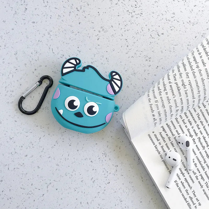 Green silicone case for AirPods 1/2 with a cartoon animal design on a white background.