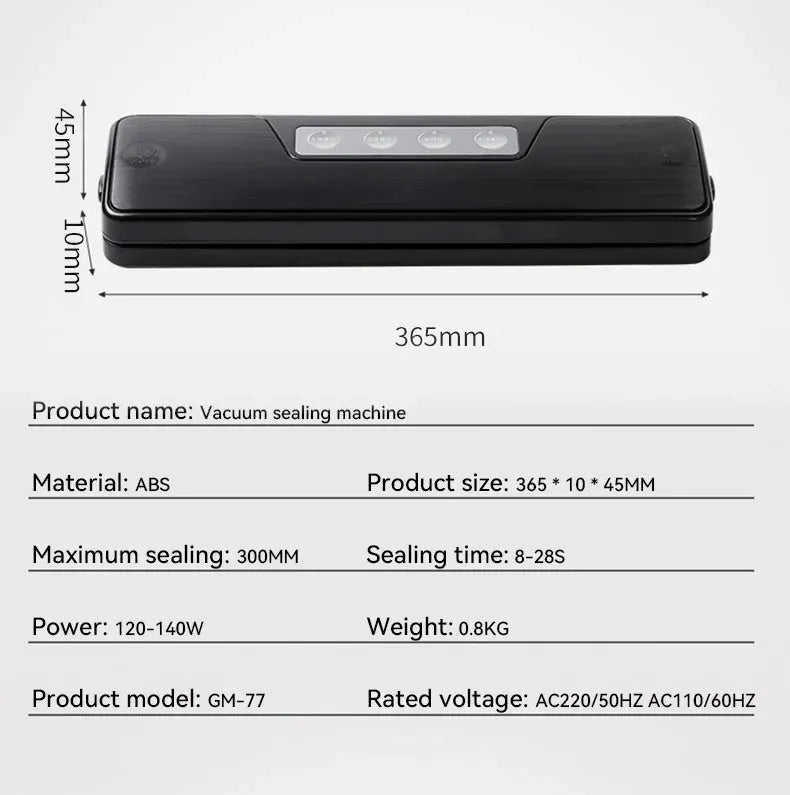 Small black automatic vacuum sealer machine on a kitchen countertop