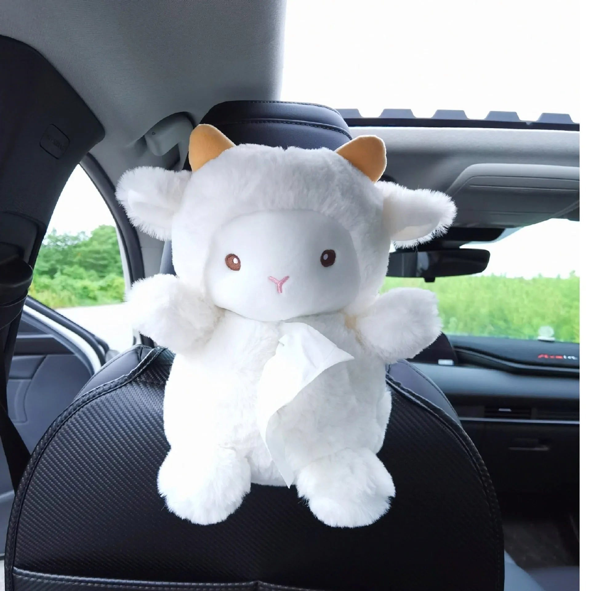 Cartoon lamb plush car tissue box for automobile and household interior decoration