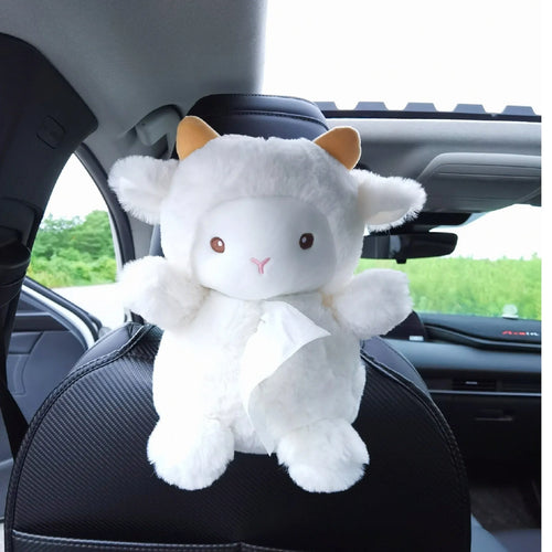 Cartoon lamb plush car tissue box for automobile and household interior decoration