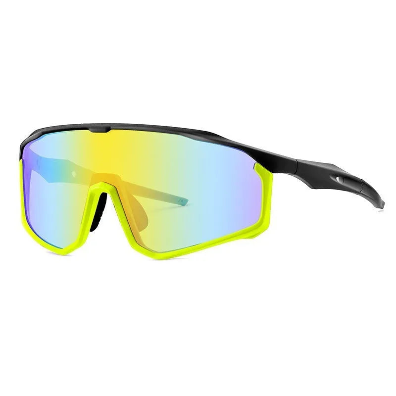 Full-frame mountaineering goggles for climbing with colourful UV-protective lenses on a black background.