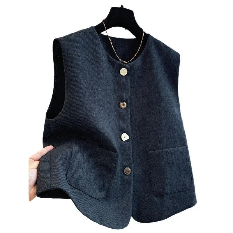 Women's French style round neck bandage vest in polyester fabric, sleeveless design