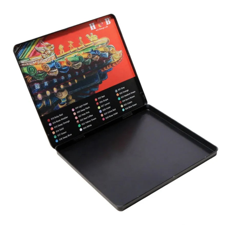Water-soluble coloured pencils set of 24 colours in iron box with brush for drawing and painting