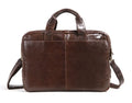 Brown leather business briefcase with 18-inch measurement for laptop storage