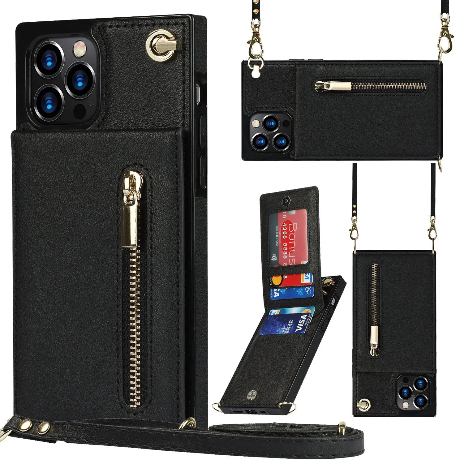 Solid colour leather and TPU mobile phone case in black, purple, green, red, or rose gold for iPhone and Samsung devices