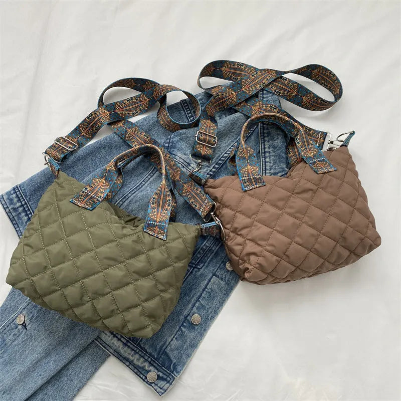 Urban simplicity shoulder messenger bag in Oxford cloth with embroidery detailing and single strap