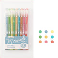 Retro hand account set of nine gel pens with 0.5mm needle tips in plastic storage case