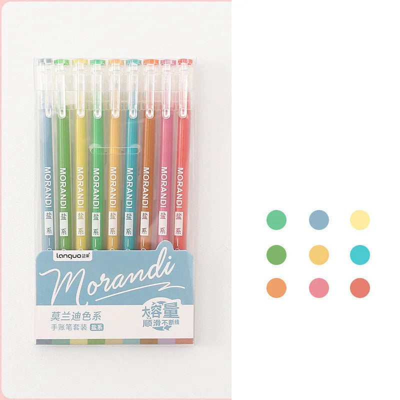 Retro hand account set of nine gel pens with 0.5mm needle tips in plastic storage case