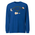 Blue men's loose round neck sweater with printed letter patterns, polyester fabric