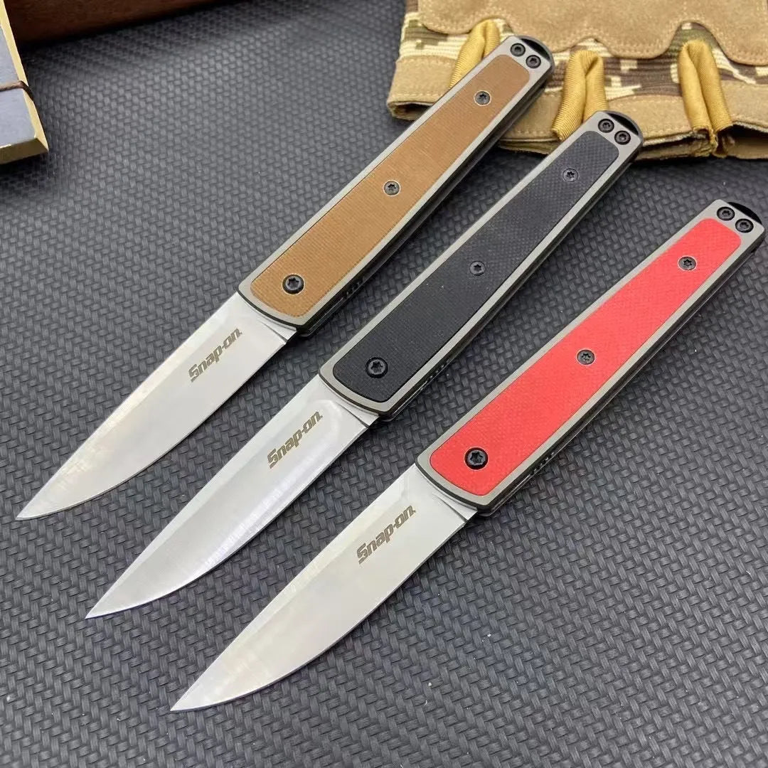 Folding fruit knife with stainless steel blade shown open, demonstrating 17cm total length