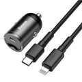 Baseus electro-optical grey 30W PPS fast car charger with 1 metre USB cable for mobile phones