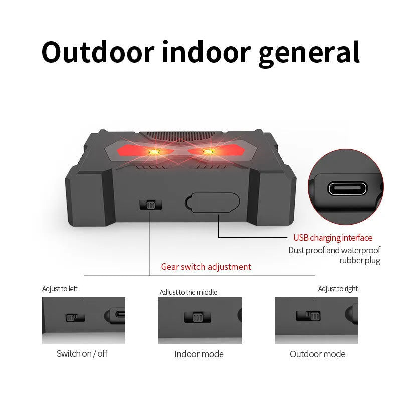 Black solar-powered outdoor ultrasonic animal repeller device for garden pest control