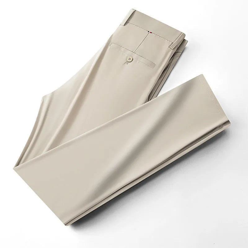 Summer men's ice silk thin straight-leg suit pants in solid colour, cotton nylon non-iron fabric