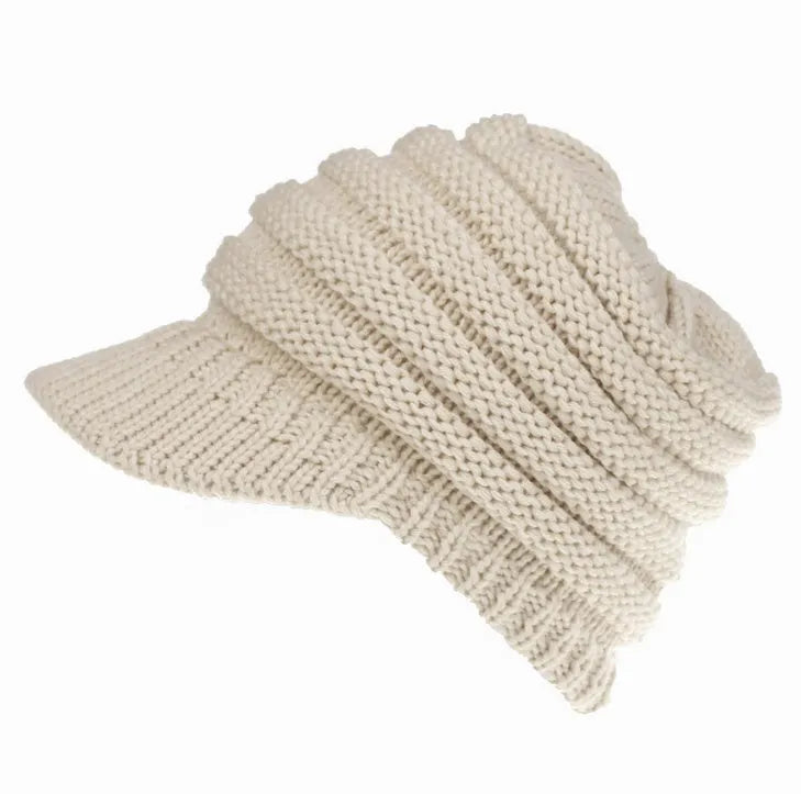 Women's acrylic knitted ponytail beanie hat in multiple colour options