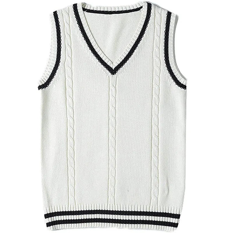 Women's V-neck striped waistcoat sweater in slim fit acrylic knit