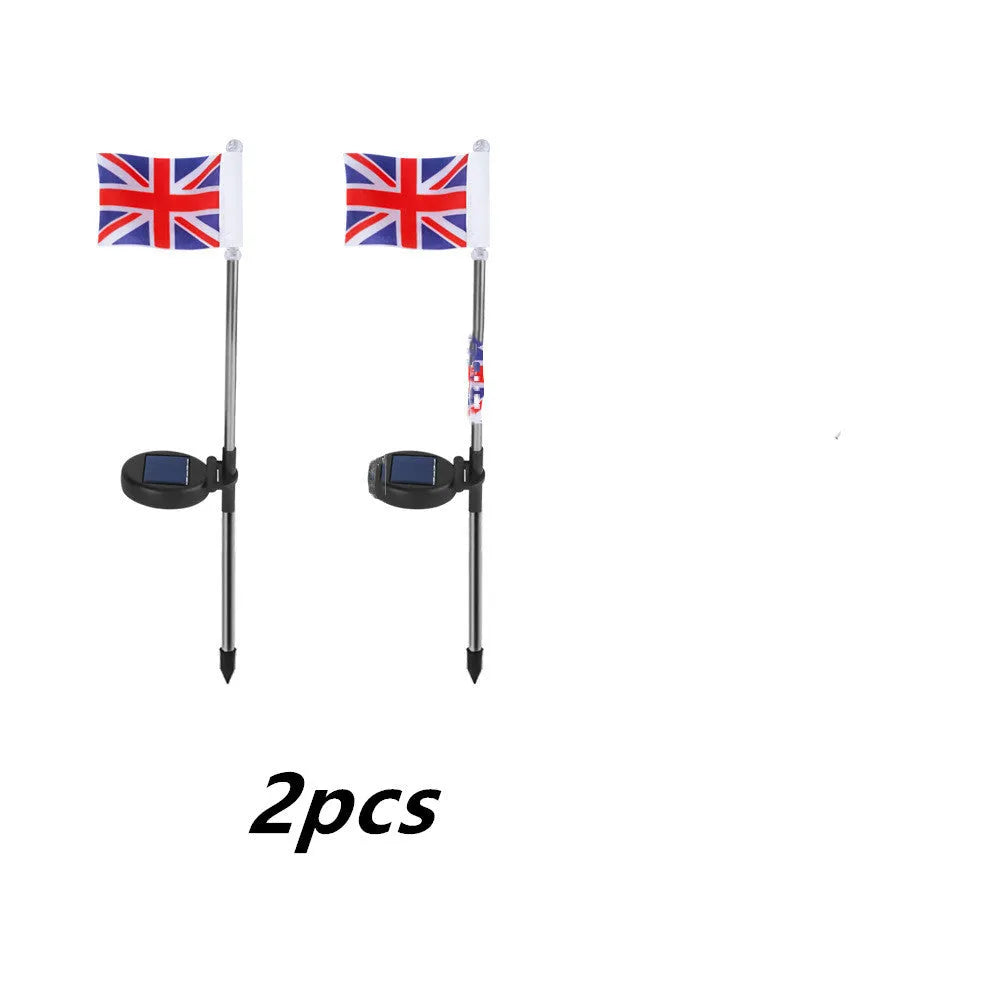 Solar garden flag light with stainless steel pole and British flag design