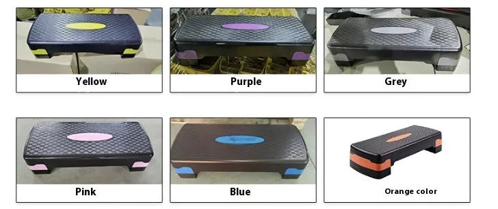 Grey ABS plastic aerobic step platform measuring 68x28x15cm for home fitness and yoga exercises.