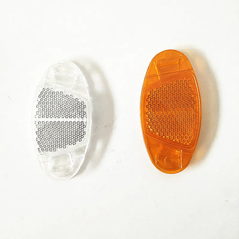 Yellow and white plastic bicycle spoke reflectors for front and rear wheel safety