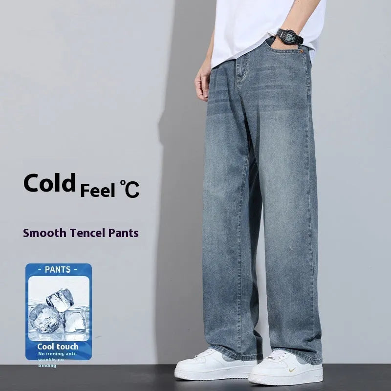 Straight-leg wide trousers in ice silk denim available in UK2560 colour variations