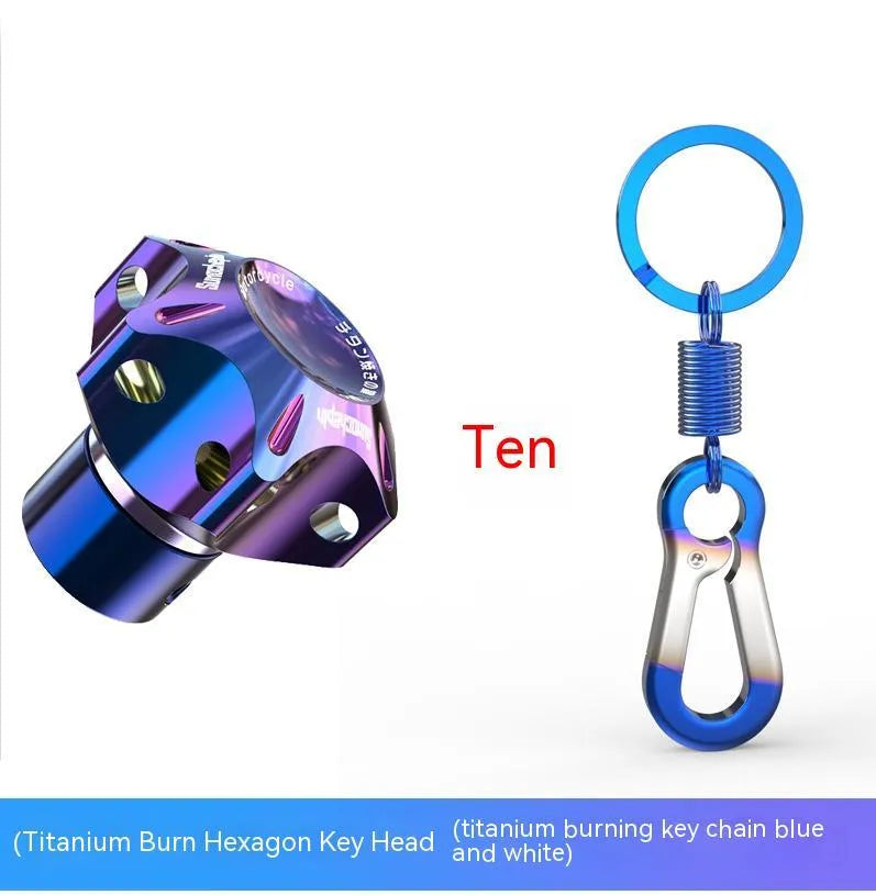Blue and white T6 aluminium motorcycle key head cover in plum blossom design.