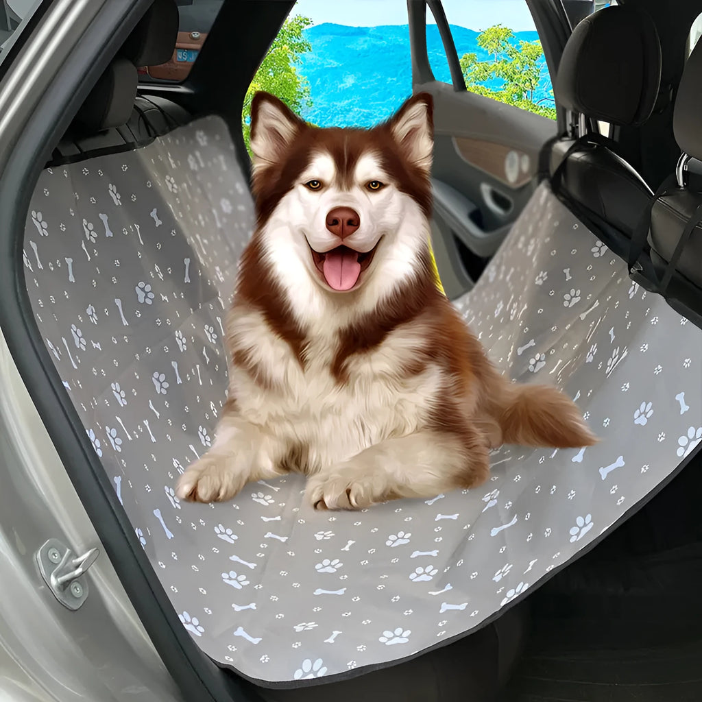 Water resistant cloth car pet mat for dogs in rear seat with dog bone print pattern