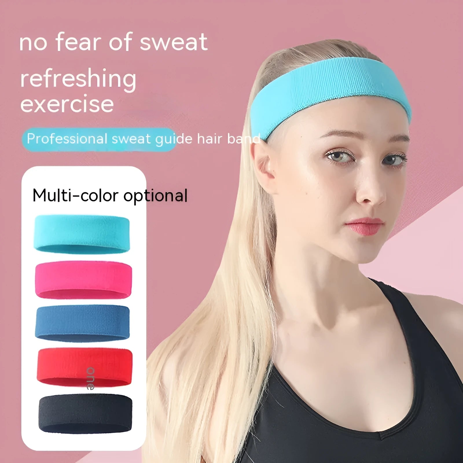 Solid color elastic sports sweat band made of polyester and spandex for running and gym