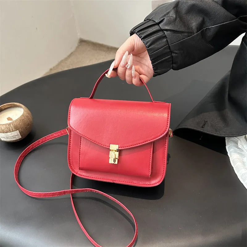 Retro style men's shoulder messenger bag in horizontal square shape with document pocket