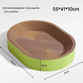 Green oval cat scratch board and nest measuring 55cm in diameter made from corrugated paper