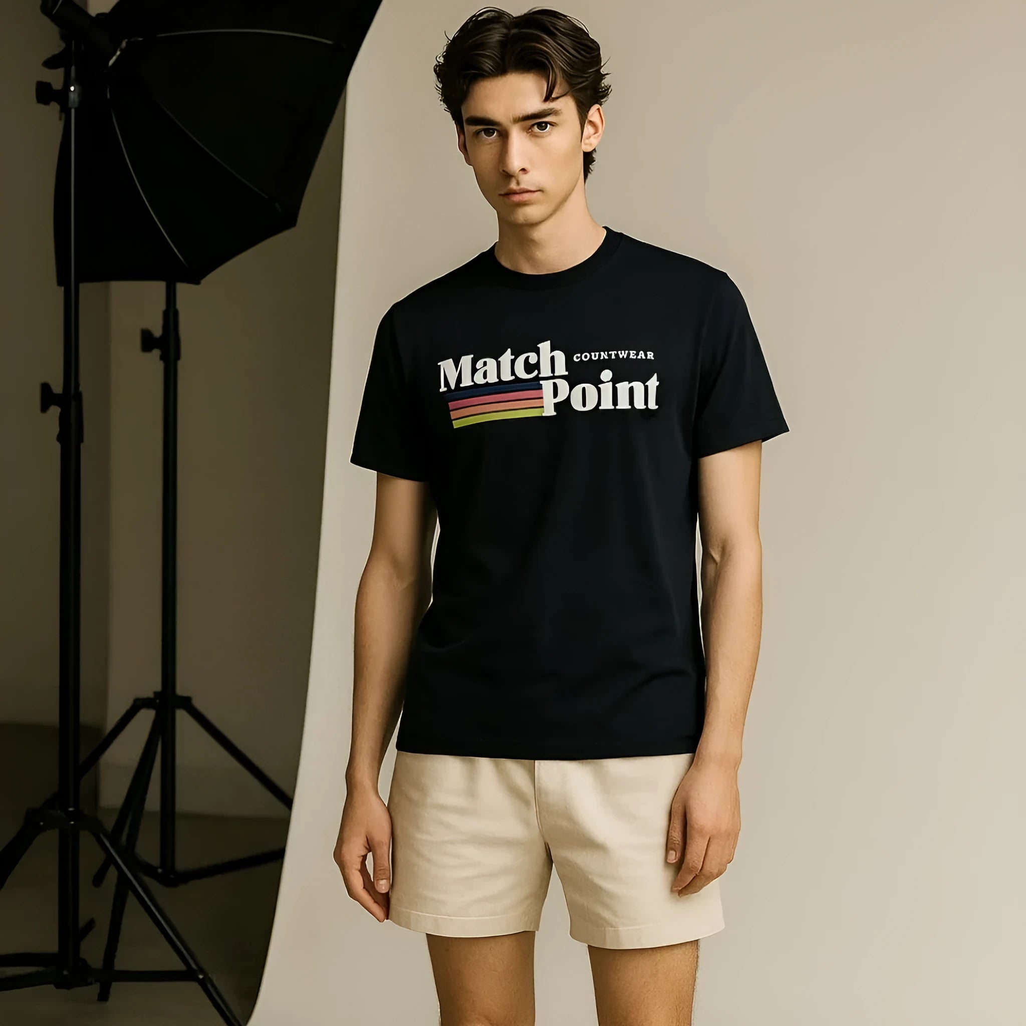 Black men's t-shirt with a 3D digital printed pattern, round neck, and short sleeves