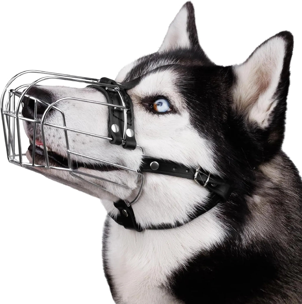 Black metal dog mouth cover muzzle designed specifically for Golden Retriever and German Shepherd breeds