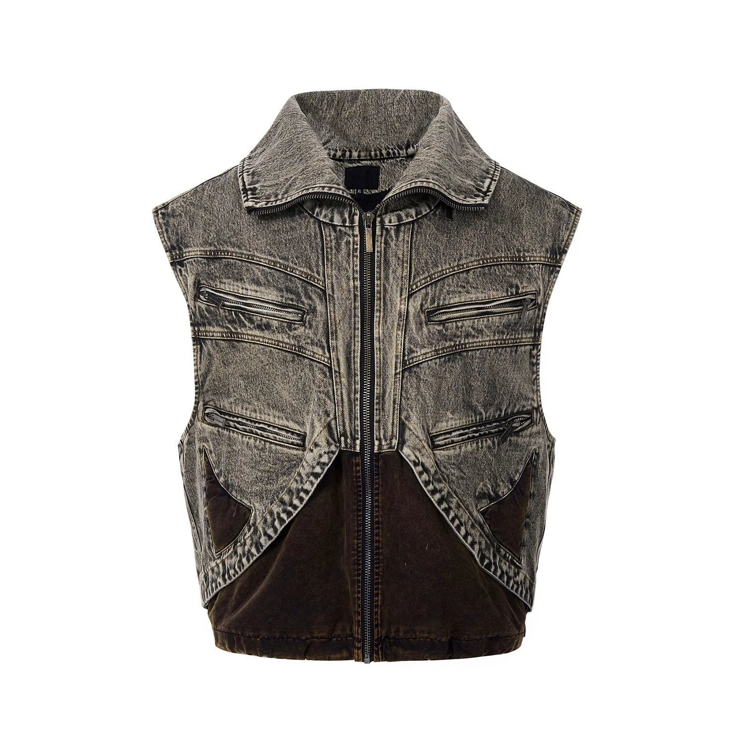 Men's sleeveless spliced denim vest with zipper front in image colour