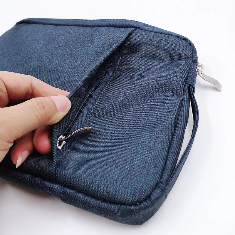 Canvas tablet case for Pro 12.9 devices in grey, light grey, navy, and rose red colours