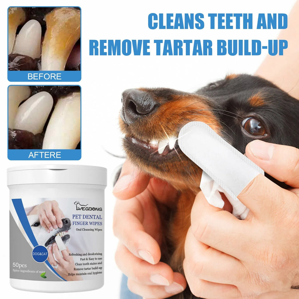 Dog dental care finger stall wipes in aluminium can with silicone brush attachment for teeth cleaning
