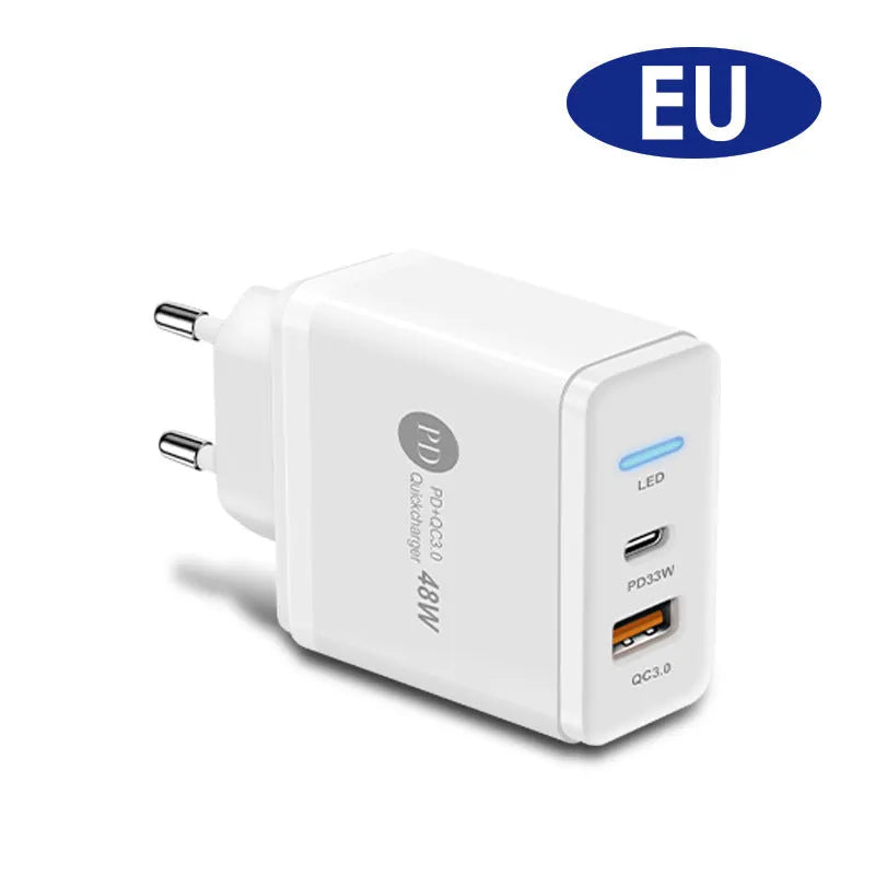 PD48W fast travel charger with UK standard three-pin plug and Type-C USB port