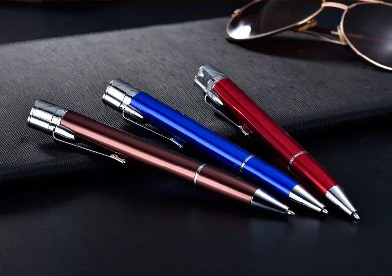 Windproof metal jet flame pen lighter in assorted colours on a key chain