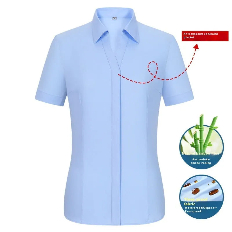 Men's slim fit bamboo fibre business shirt with square collar in a solid colour, shown in short sleeve style.