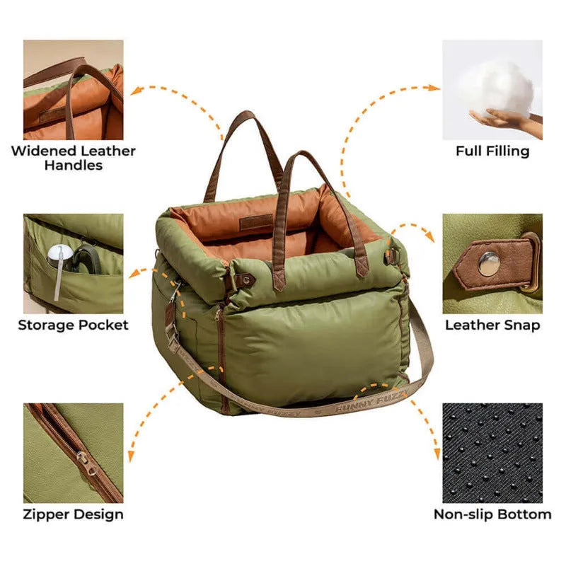 Green waterproof PU leather pet car nest bed with removable washable cover, 55x50x45cm size