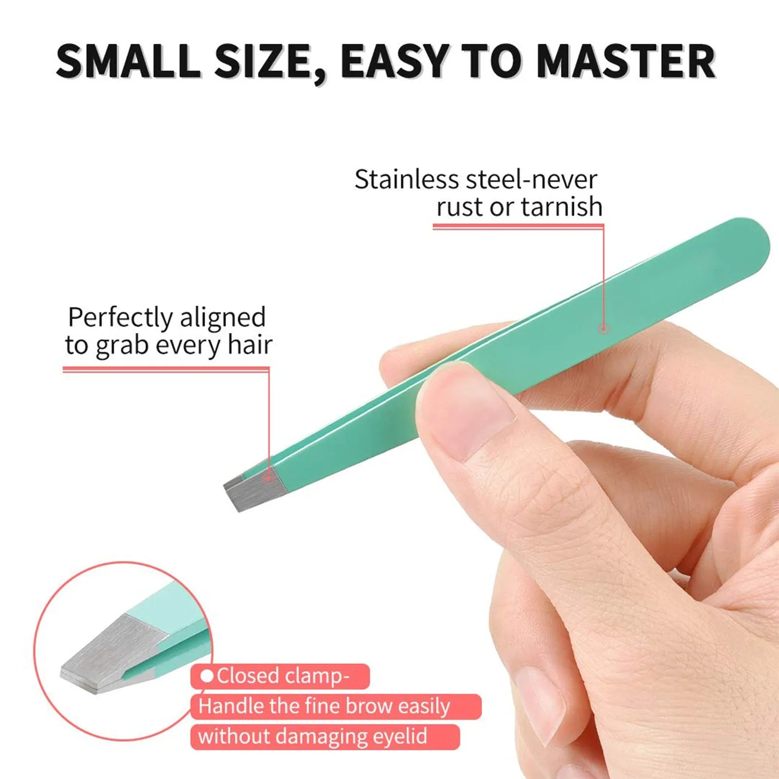 Professional 6-piece stainless steel eyebrow tweezers set with curved scissors in leather case