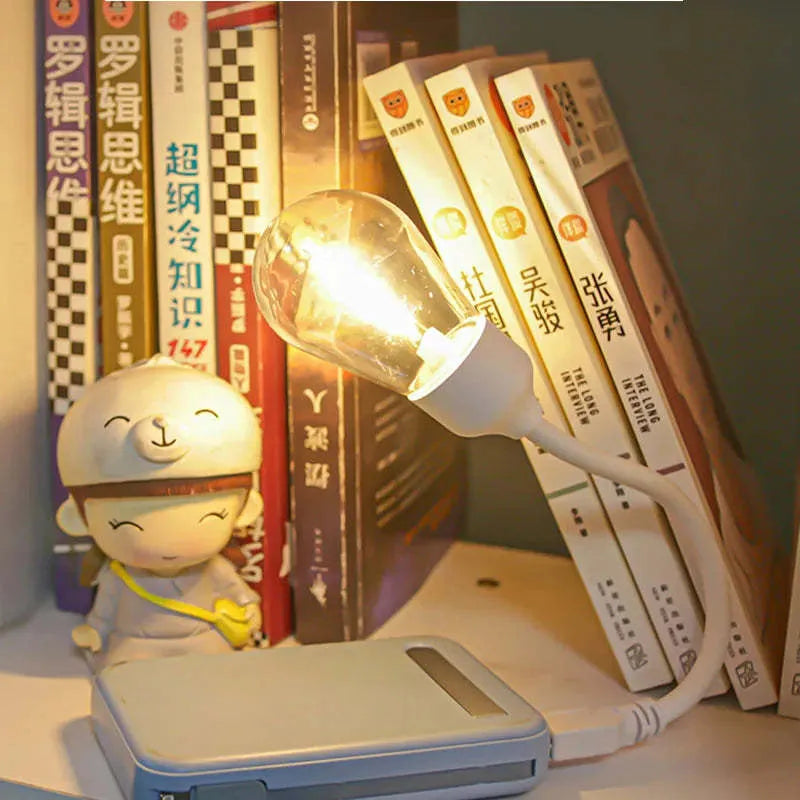 USB rechargeable folding tungsten night light with S14 bulb shape emitting warm 2700K light