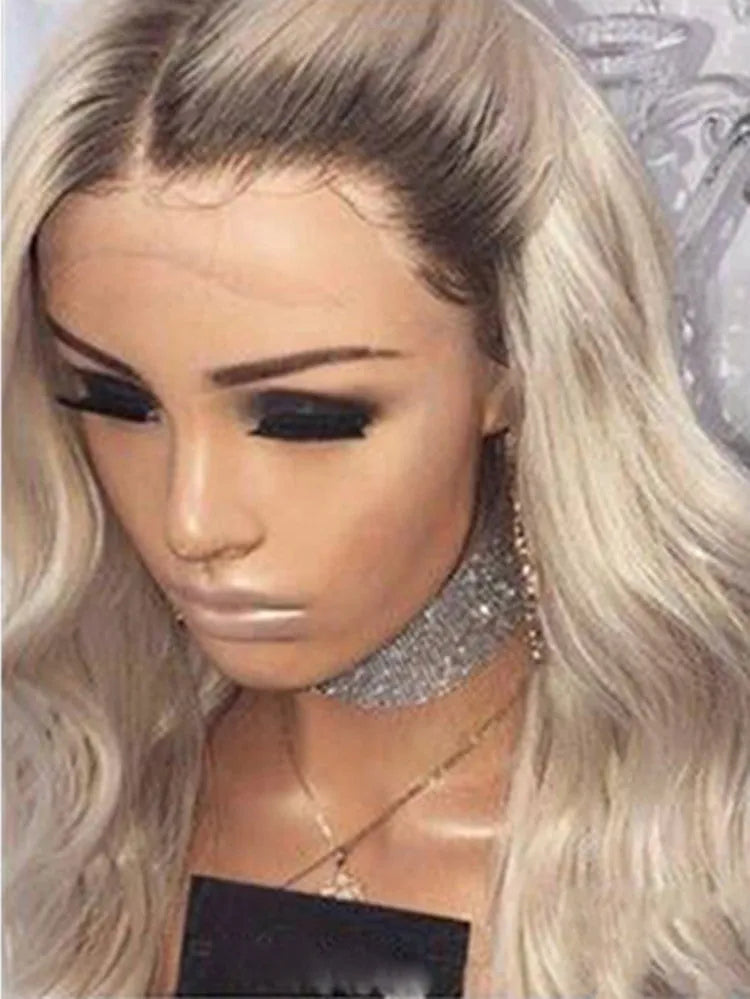European blonde long curly wig 72cm length on display showing curls and simulation scalp base